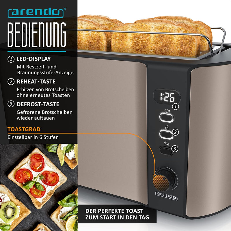 Arendo - Wasserkocher und Toaster SET Edelstahl Beige Wasserkocher 1,5L 40° 100°C Warmhaltefunktion