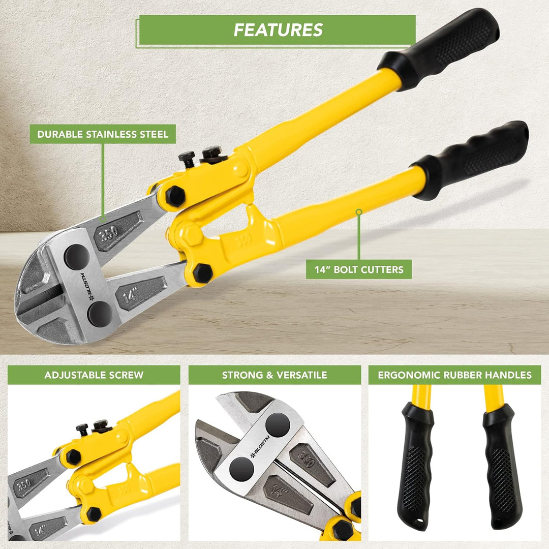 BLOSTM Robuste Bolzenschneider – 35,6cm Edelstahl-Bolzenschneider mit ergonomischen Gummigriffen, st