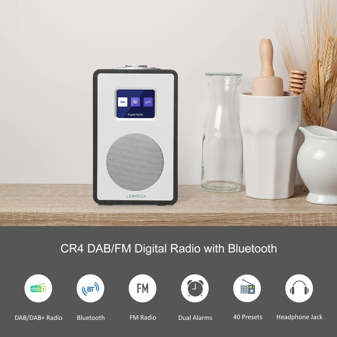 LEMEGA CR4 DAB/DAB+ und UKW Digitalradio,Bluetooth Lautsprecher, DAB Radio,Doppelwecker,Küchen/Schla