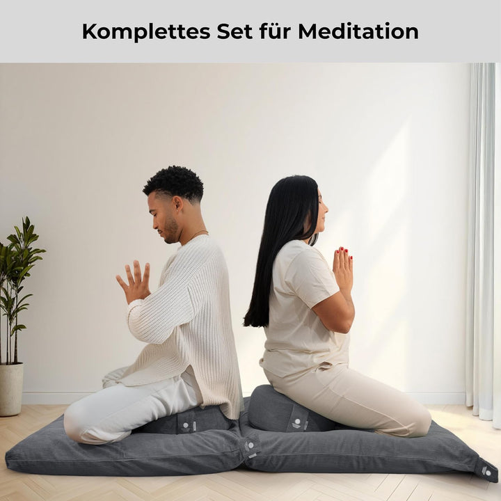 Inner Peace Meditationskissen Set Cord XL | Premium Set, rundes Kissen + Zabuton Matte, waschbar, Ze