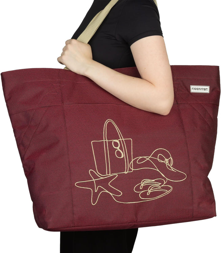 anndora XXL Strandtasche RUBY RED - Strandtasche 40 Liter Schultertasche Einkaufstasche weinrot best