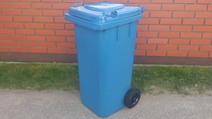 Mülltonne 120 L Abfallbehälter mit Deckel und Rädern Blau Kunststoff für Aussenbereich Garten und Ha