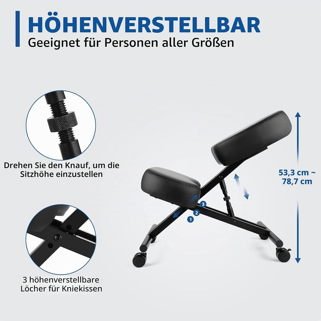 Himimi Ergonomischer Kniestuhl - Kunstleder - Dicke Bequeme Schaumstoffpolster - Bremsrollen, Verste