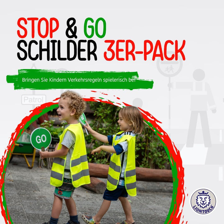 Liontouch - Stop & Go-Schilder, 3er-Pack, Rot & Grün | Ab 1 Jahr - 23 x 14 cm | Robuste, beidseitige