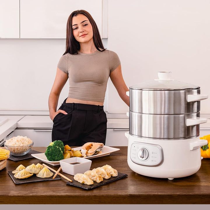 Cecotec Elektrischer Dampfgarer Vapovita Steelpot Weiss. Leistung 1300W, Edelstahlbehälter, 10L, ein