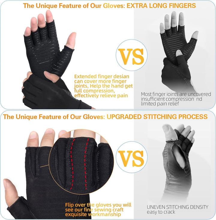 Donfri 2 Paare Kupfer Arthrose Handschuhe Fingerlose Arthritis Kompressionshandschuhe fr Wrme Hnde S