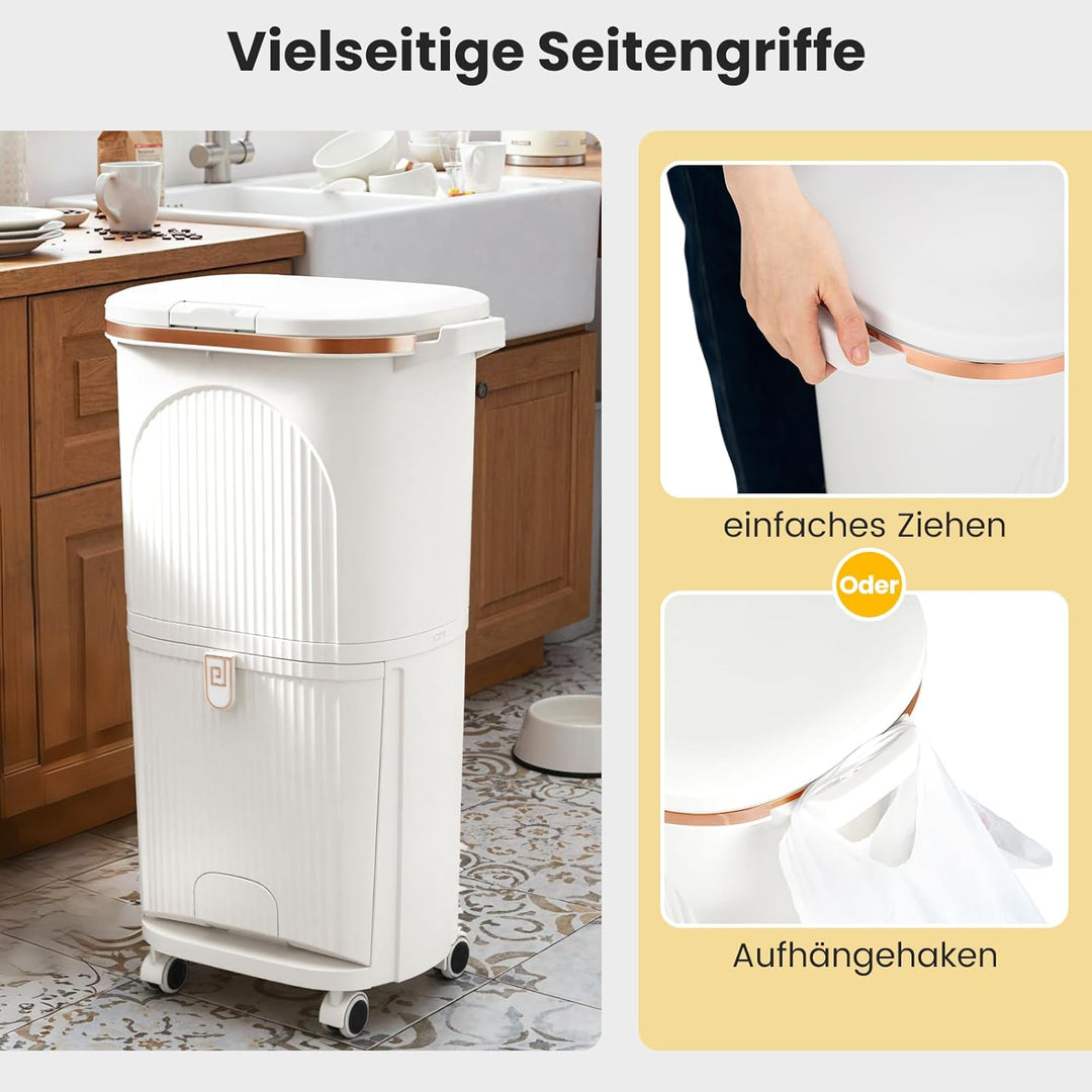 COSTWAY Mülleimer Küche, Mülltrennsystem 3 Fächer, 2 x 12L Inneneimer & 14L Treteimer, Abfalleimer m