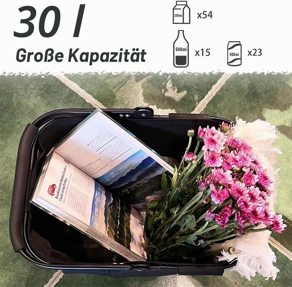 2pcs Tragekorb Faltbar 30L Einkaufskorb Gross Picknickkorb mit Gepolsterten Griffen Klappkorb Einkau