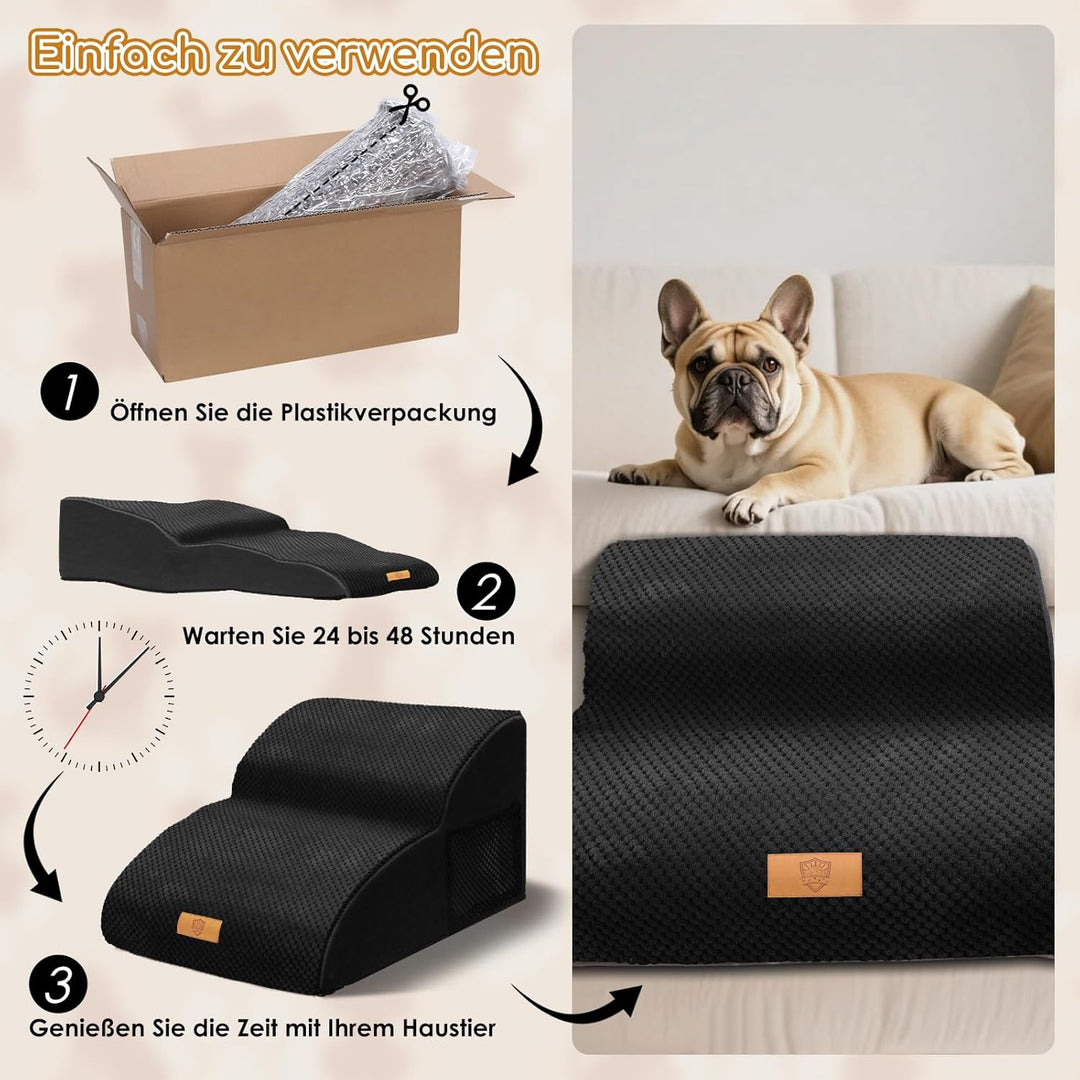 HEVOL Haustiertreppe, hochdichte verlängerte Schaumstoff-Hundetreppe, 2 Etagen rutschfeste Hundeleit