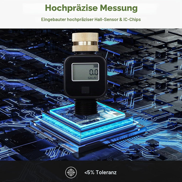 Messing-Wasserdurchflussmesser mit LCD – genaue Gallonen-/Liter-Messung für Poolfüllung, Wohnmobil-T