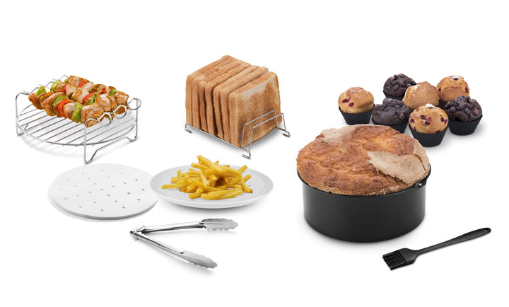 Ufesa Heissluftfritteuse Zubehör Set 7 Teile, für 3,5 l Fritteuse oder mehr, Kuchen, Grill, Spiesse,