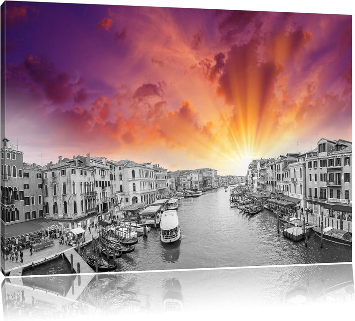 altmodische Wasserstrasse in Venedig schwarz/weiss Format: 100x70 auf Leinwand, XXL riesige Bilder f