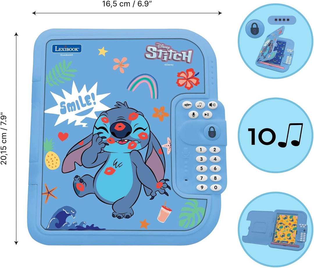 Lexibook, Disney Stitch: Elektronisches Tagebuch mit Stift und Notizbuch inklusive, interaktiv, pass