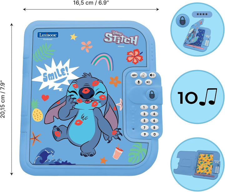 Lexibook, Disney Stitch: Elektronisches Tagebuch mit Stift und Notizbuch inklusive, interaktiv, pass