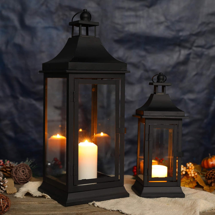 JHY DESIGN 2er-Set 33&49,5 cm Hohe Outdoor Kerzen Laternen Vintage Hängende Turm Laterne Metall Kerz