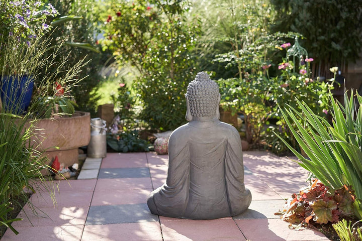 Worldconnection Riesiger XXXL Grosser Buddha 80 cm grau Steinoptik Garten Deko Figur Skulptur Feng S