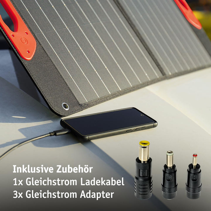 WALTER Faltbares 60 W SOLARPANEL|Tragbare Energiequelle für Abenteurer | USB 2.0 + 3.0, USB-C | Wass