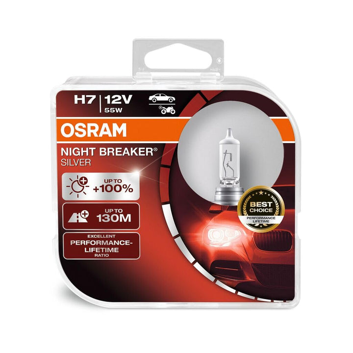 Osram Night Breaker Silver H7, +100% mehr Helligkeit, Halogen-Scheinwerferlampe, 64210NBS-HCB, 12V P