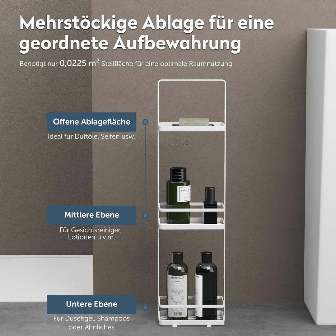 doporro Duschablage ohne Bohren, 3 Ebenen Badregal Stehend, Duschregal Schmales aus Metall, Modernes