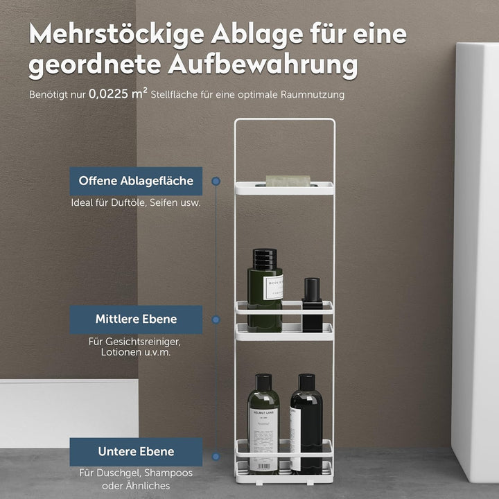 doporro Duschablage ohne Bohren, 3 Ebenen Badregal Stehend, Duschregal Schmales aus Metall, Modernes