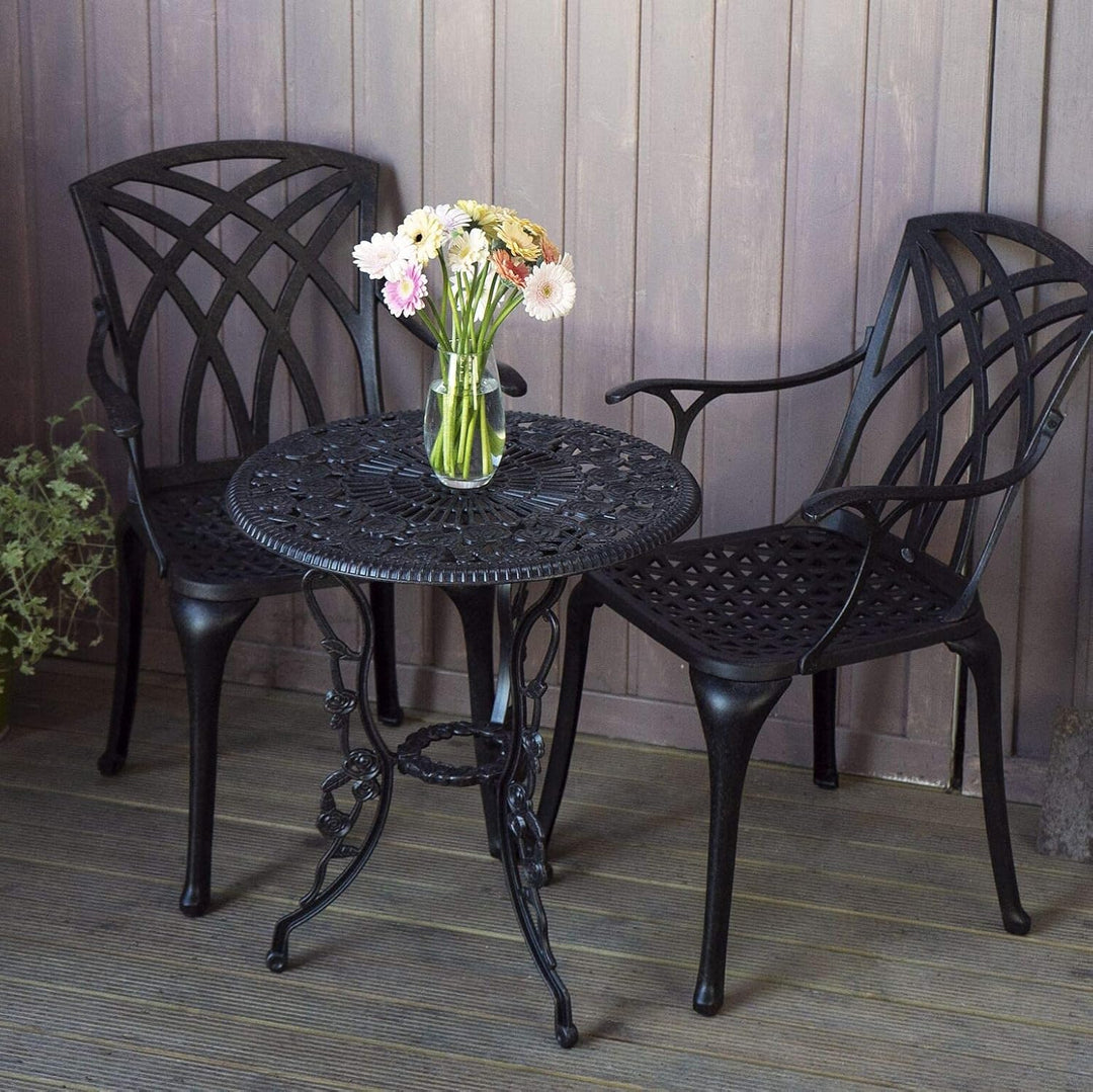 Lazy Susan London Rose Bistrotisch | Rund | 2-Sitzer | wartungsfrei | wetterfest | Sandguss-Aluminiu