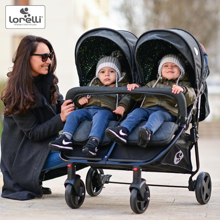Lorelli Zwillingskinderwagen Duo, Zwillingsbuggy klein faltbar für 2 Kinder, sehr leicht, Zwillingsw