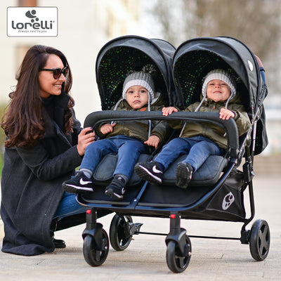 Lorelli Zwillingskinderwagen Duo, Zwillingsbuggy klein faltbar für 2 Kinder, sehr leicht, Zwillingsw