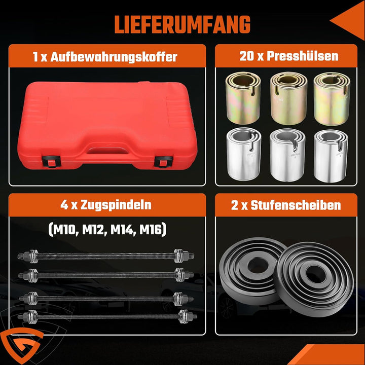 GEARMONSTER 26tlg Druckhülsen Zughülsen Satz, Radlager Gummibuchsen Abzieher Set, Abzieher Ausdrücke