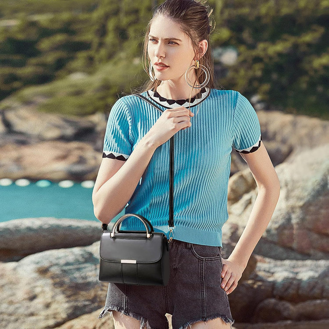 NICOLE &amp; DORIS Damen Handtasche mit Gewölbtem Griff Elegant PU Leder Schultertasche kleine Umhängeta