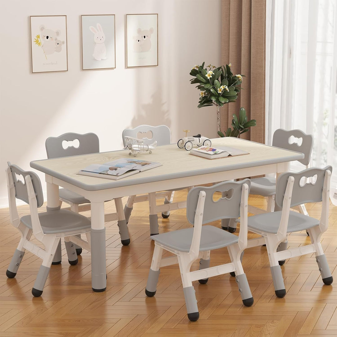 Garvee Kindertisch- und 6-Stuhl-Set, höhenverstellbares Kindertisch- und Stuhlset für Kinder von 2-1