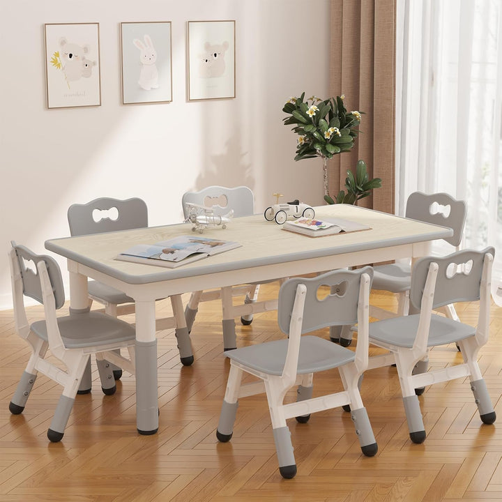 Garvee Kindertisch- und 6-Stuhl-Set, höhenverstellbares Kindertisch- und Stuhlset für Kinder von 2-1