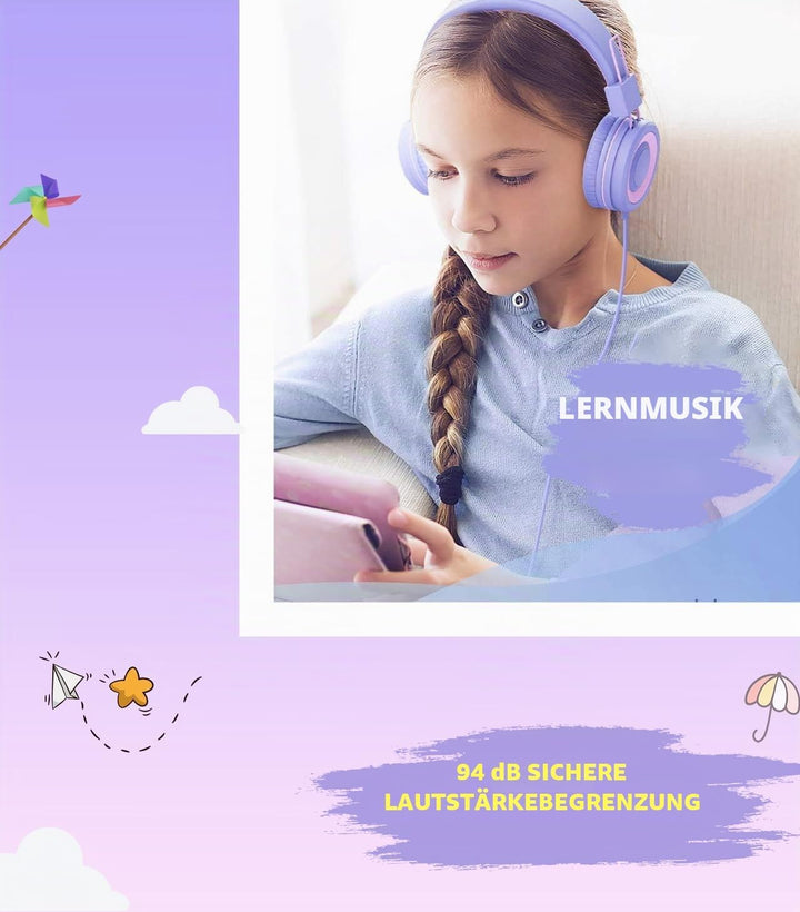 Upgrade USB Typ C Kinder Kopfhörer für die Schule, 94 dB sichere Lautstärke begrenzt, HD-Stereo-Soun