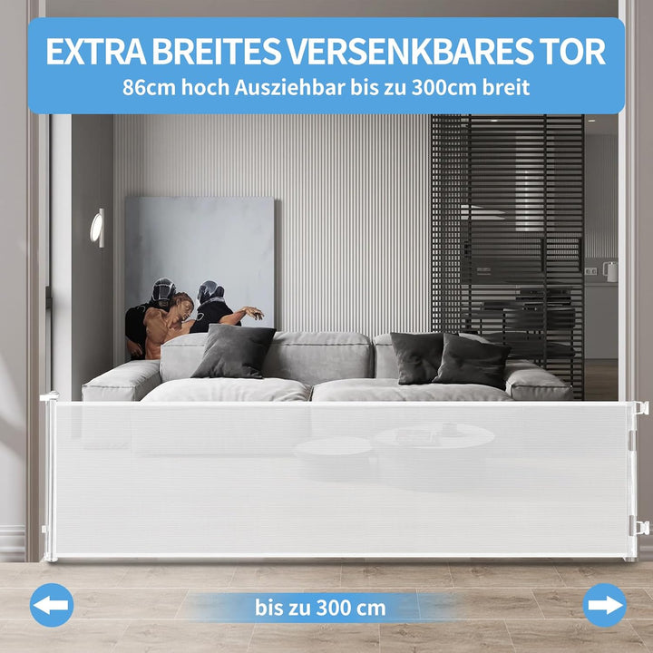 Retraktierbares Sicherheitsgitter für Babys & Haustiere – Extra Breit & Hoch, 0-300CM Türschutzgitte