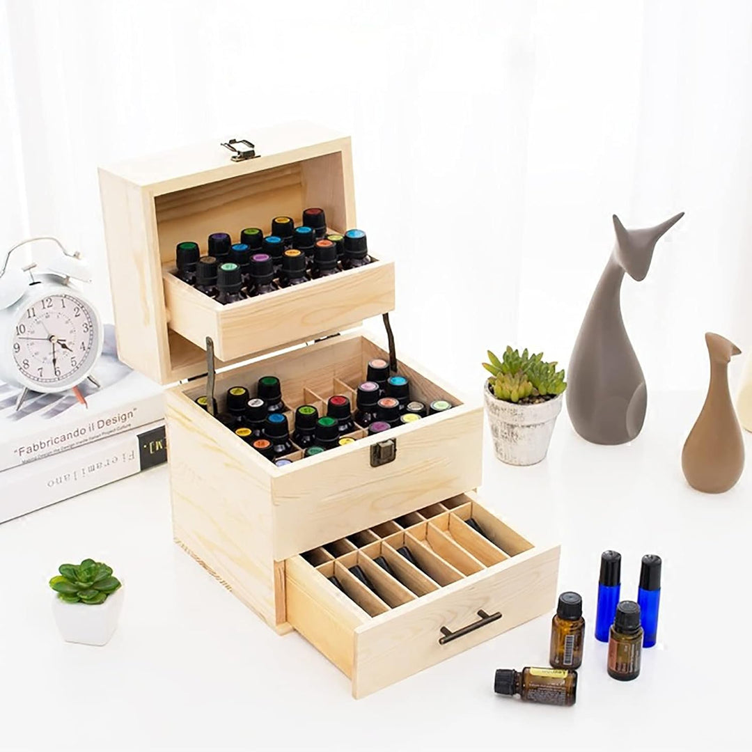 3 Etage Holz Ätherische Öle Aufbewahrung, Koffer für Ätherische Öle, 59 Löcher Aufbewahrungsboxen, f