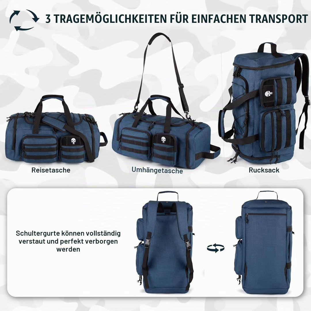 Taktische Sporttasche für Herren, 50L Grosse 3-in-1-Sport-Reisetasche mit Schuhfach, Wasserabweisend