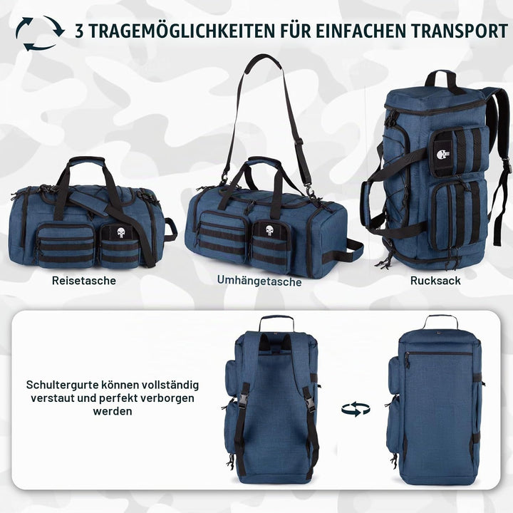 Taktische Sporttasche für Herren, 50L Grosse 3-in-1-Sport-Reisetasche mit Schuhfach, Wasserabweisend