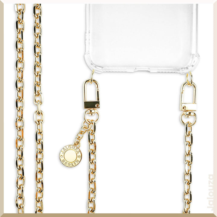Jalouza Handykette, Kordel & Hülle Bundle kompatibel mit iPhone 12 Pro Max - Ankerkette in Gold und