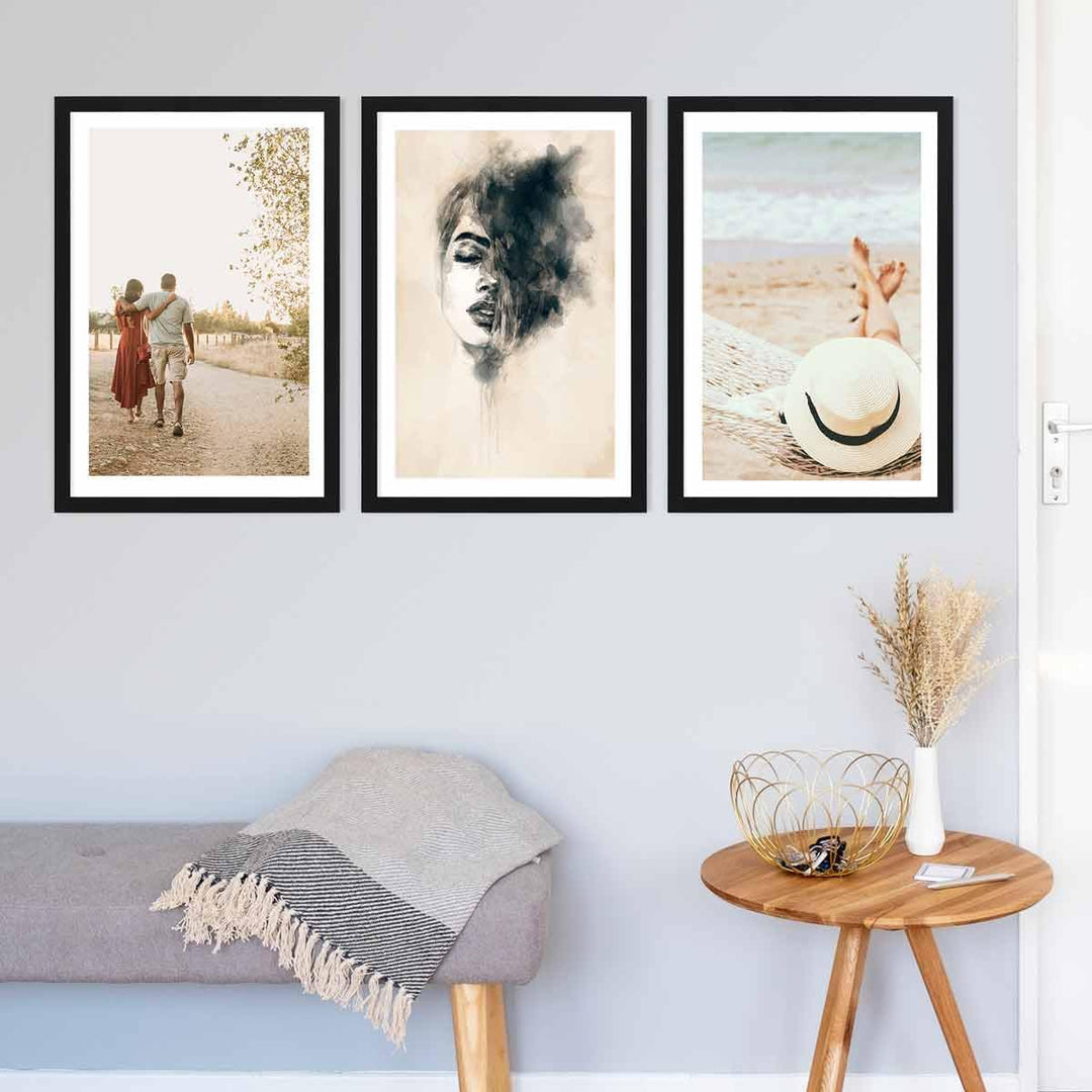 PHOTOLINI Bilderrahmen 40x60 Schwarz Holz MDF, 3er Set breite 40x60 cm Bilderrahmen mit bruchsichere