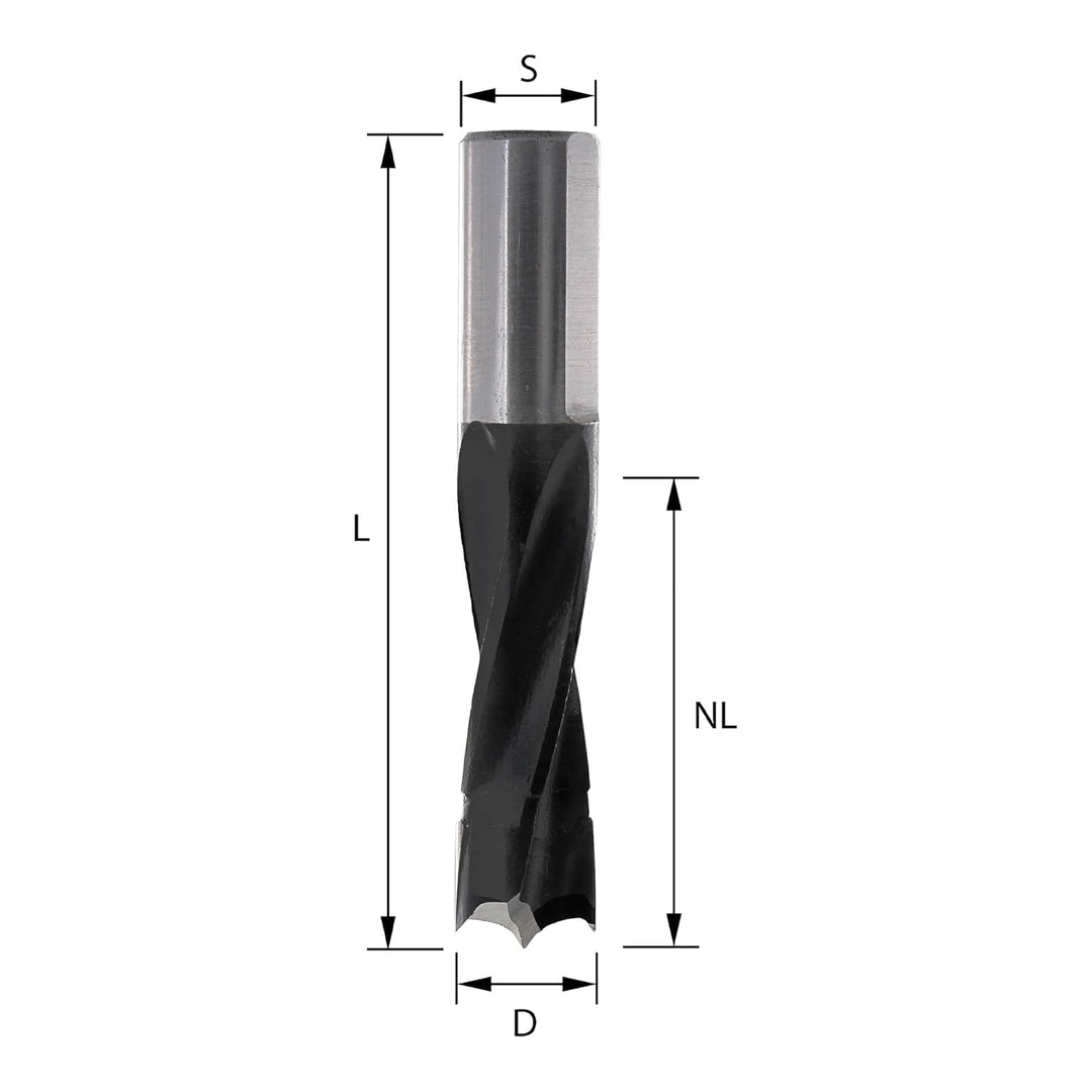 ENT 22044 Dübelbohrer HW, Schaft (S) 10 mm, Durchmesser (D) 8 mm, NL 30 mm, SL 20 mm, L 57,5 mm, Rec