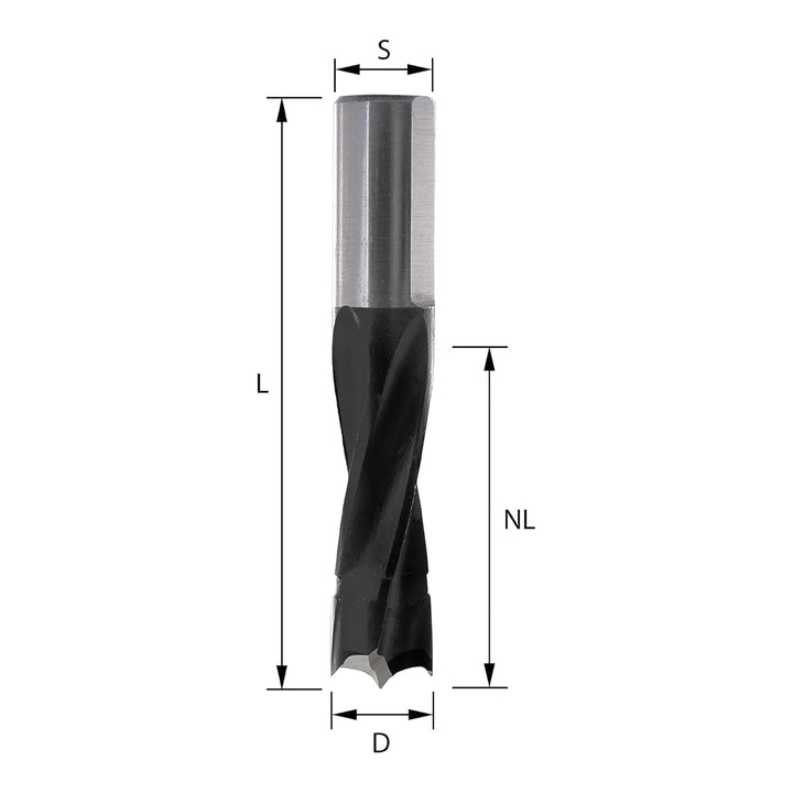 ENT 22044 Dübelbohrer HW, Schaft (S) 10 mm, Durchmesser (D) 8 mm, NL 30 mm, SL 20 mm, L 57,5 mm, Rec