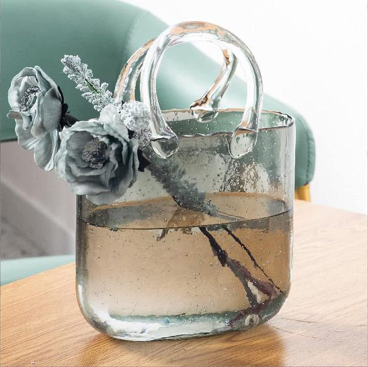 Candora Tasche Glasvasen für Dekor Kreative Bubble Handtasche Blumenvase Desktop Glaskorb Vase Mini