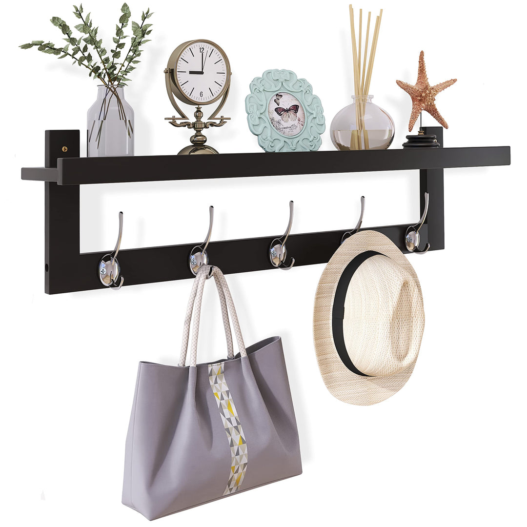 SMIBUY Kleiderhaken mit Regal Wandmontage, 74 cm Eingangsbereich Garderobe für Wand, Bambus-Hängereg