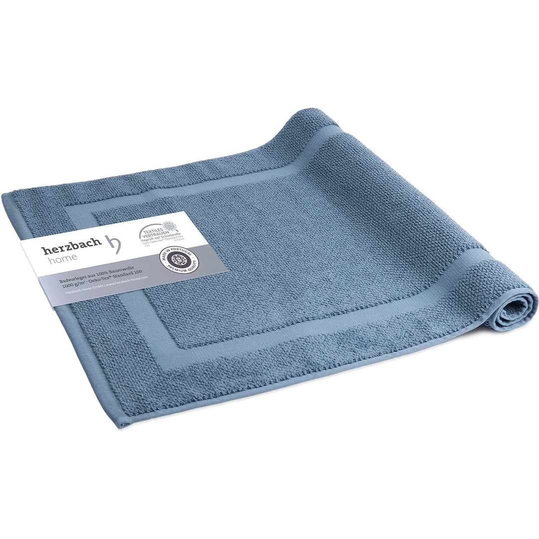 herzbach home Badvorleger 100% Baumwolle | Duschvorleger | 1.000 g/m² | Saugfähig | Waschbar (Blau,