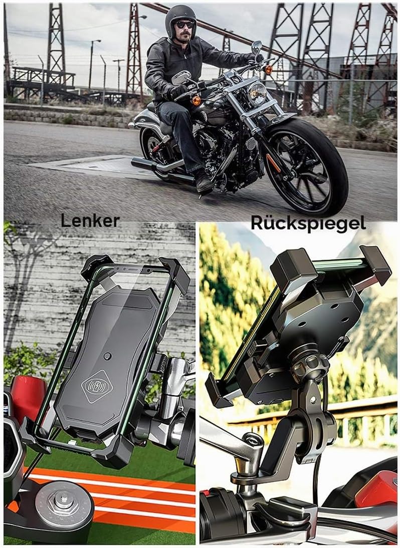 iMESTOU Motorrad Wireless Telefonhalterung 15W Qi &amp; USB Quick Charger 3.0 Lenker/Rückspiegel Mobile