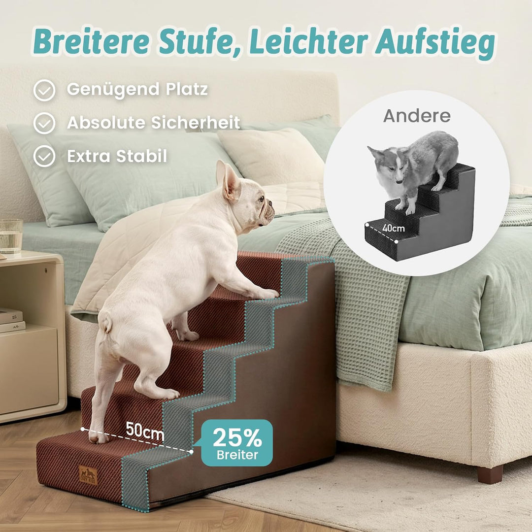 COZY KISS Hundetreppe für Kleine Hunde, 5 Stufen Breiter Haustiertreppe für Bett Couch Auto, 60cm Ho