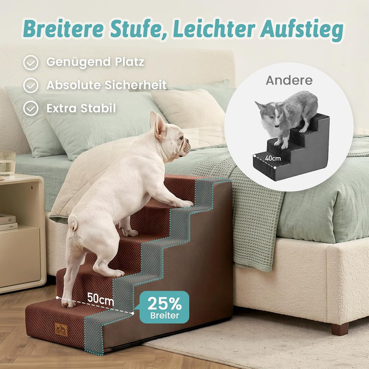 COZY KISS Hundetreppe für Kleine Hunde, 5 Stufen Breiter Haustiertreppe für Bett Couch Auto, 60cm Ho