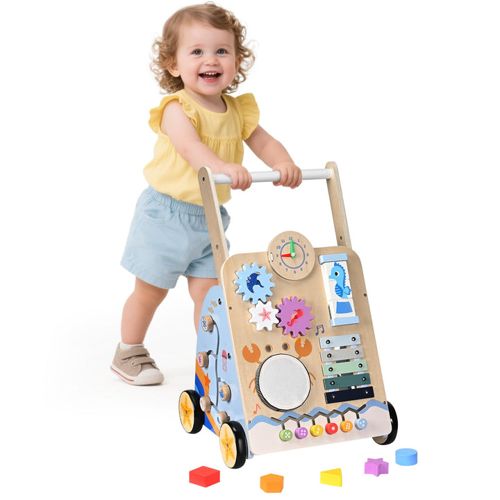 BugyKido Lauflernwagen Holz 8 In 1 Verwendung für Kinder Ab 3–9 Monaten, Multifunktion Lauflernhilfe