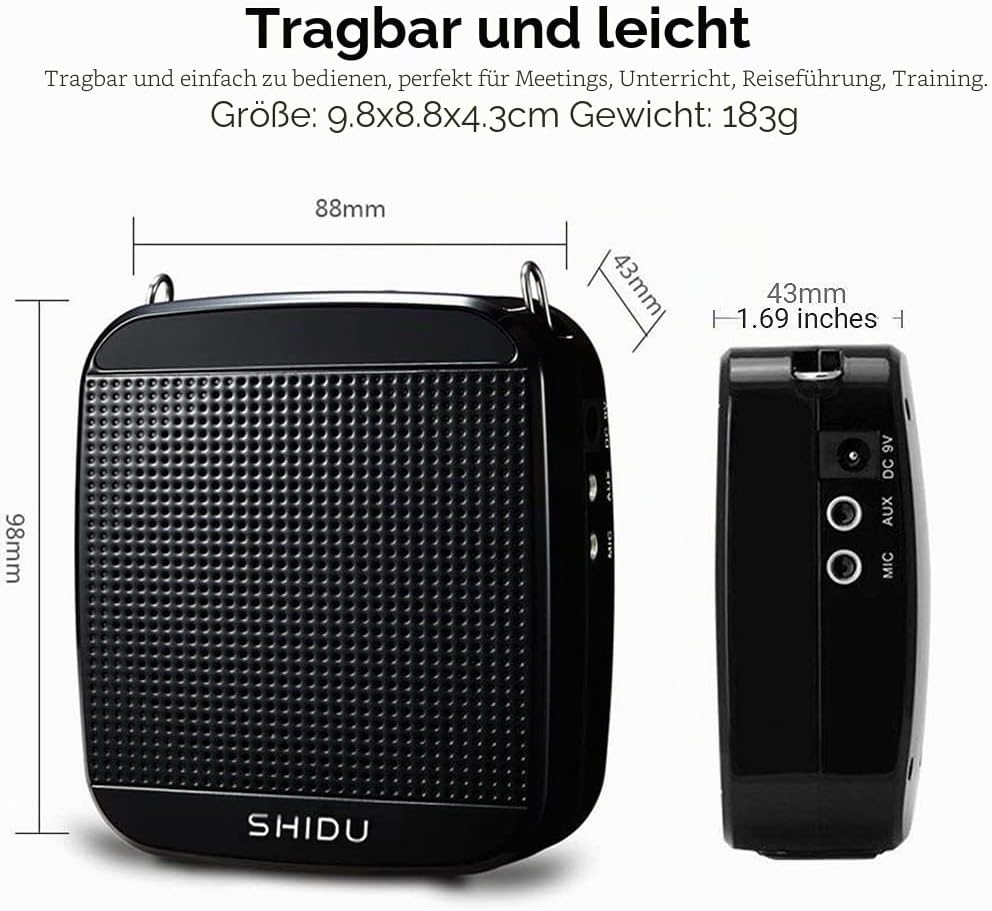 Sprachverstärker Tragbarer SHIDU Stimmverstärker Lautsprecher mit Mikrofon Tragbar Headset 15W 2000m