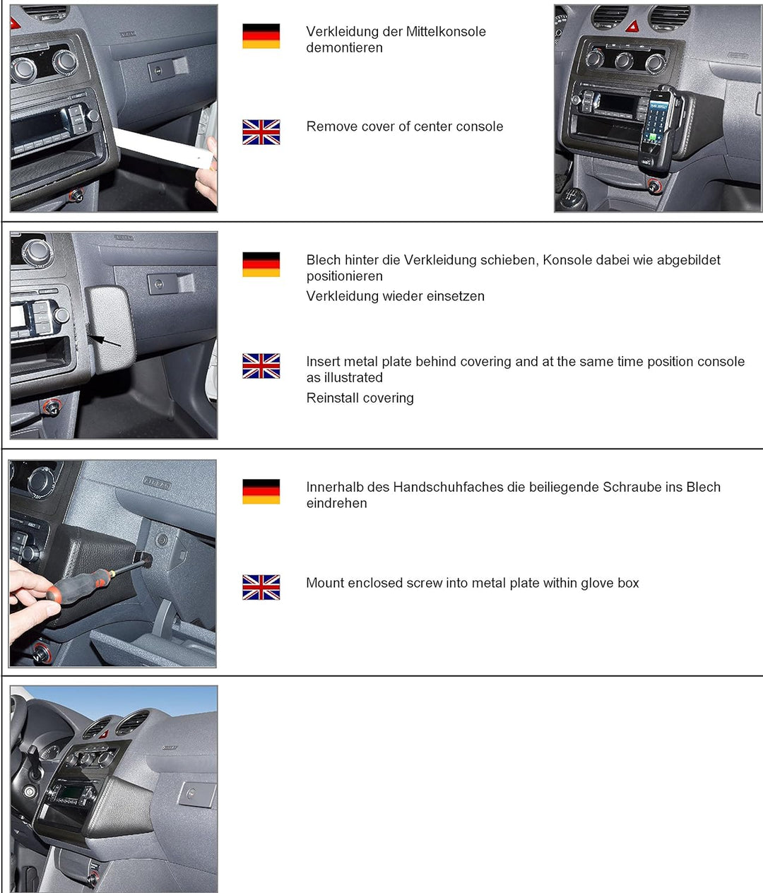 KUDA 096845 Halterung Kunstleder schwarz für VW Caddy (2K) ab 2009 bis 2015 (mit Handschuhfach), 096