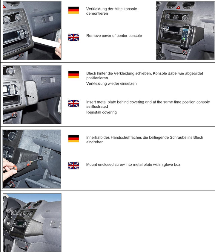 KUDA 096845 Halterung Kunstleder schwarz für VW Caddy (2K) ab 2009 bis 2015 (mit Handschuhfach), 096